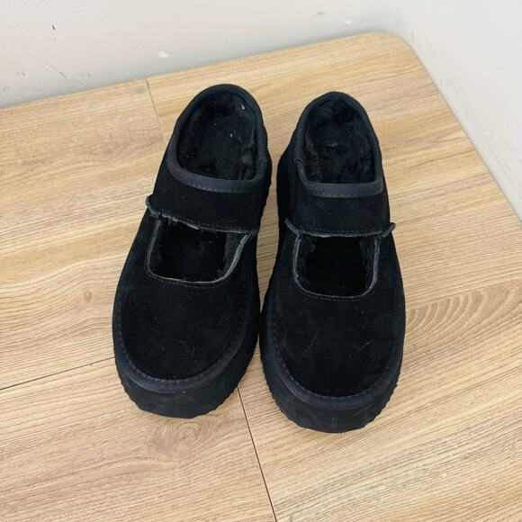 Women’s Black Platform Fur Lined Mary Jane Slipper Size 7 - Picture 4 of 10